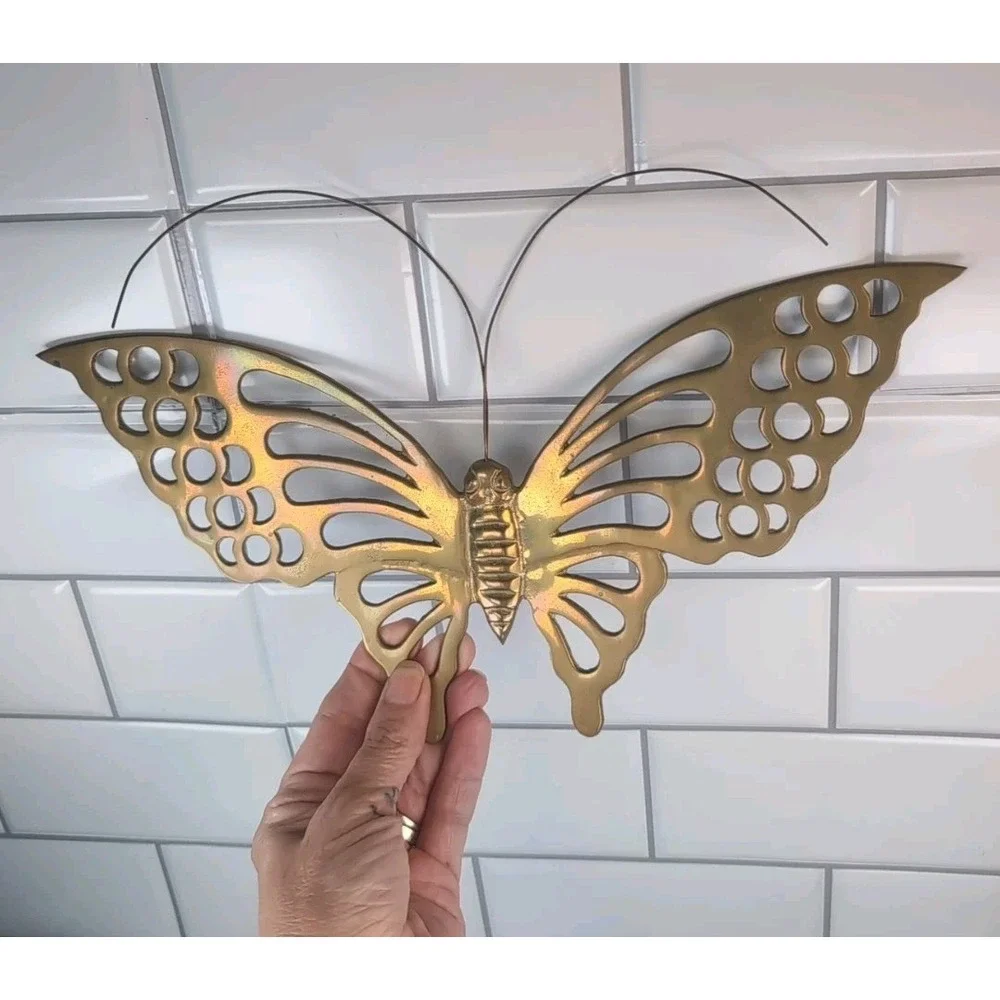 Vintage Brass Butterfly MCM Wall Hanging Mid Century Modern 12.5